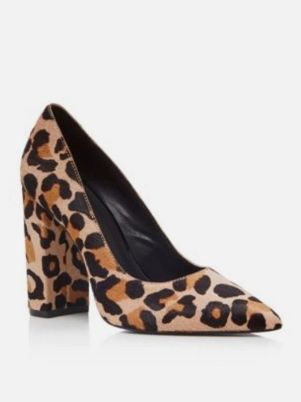 Pour La Victoire Leopard Cheetah Pointed Toe Pumps Block Heel Celina calf hair 8